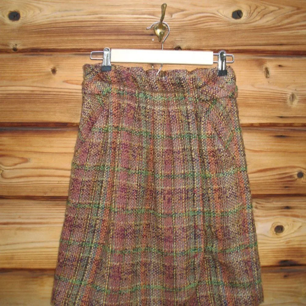 Multi Color Plaid Wool Blend Skirt